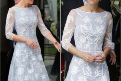 OMG! Princess Catherine stuns in ice-blue lace gown and Diana’s iconic pearls — fans say she’s never looked more regal at royal tea party